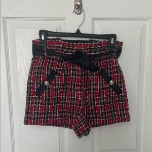 VENUS Red and Black Plaid High Waist Shorts
